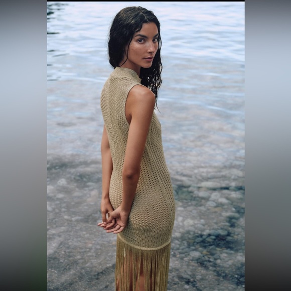 METALLIC THREAD FRINGED LONG KNIT DRESS - Picture 5 of 9